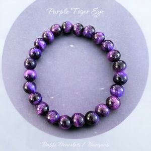 Purple Tiger Eye Bracelet Natural Stones 8mm Unisex Stretch Crystal Beads